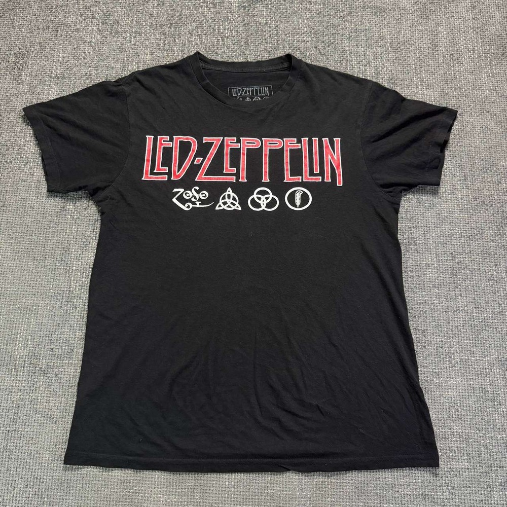 Led Zeppelin Graphic T-Shirt Mens Large Black Four Symbols Rock Band Tee